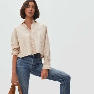 Everlane The Way-Short Shirt in Golden Brown White Stripe Size S